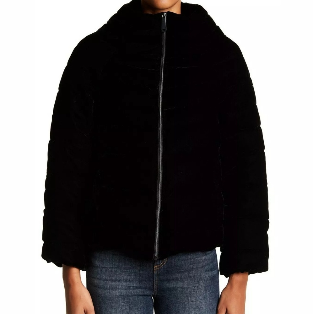 Sam Edelman Navy Velvet Funnel Puffer Jacket Sz L